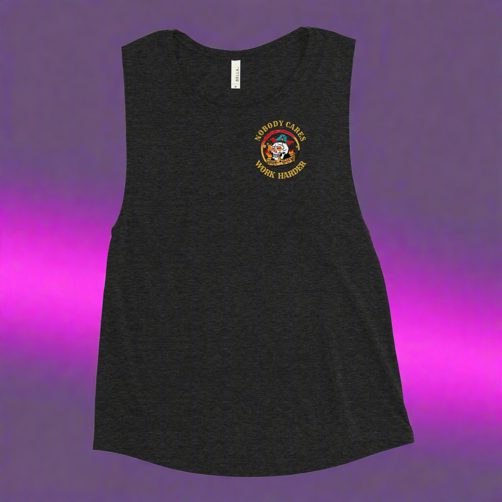 Ladies’ Work Harder (small logo) Muscle Tank